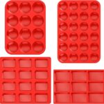 Reallnaive 4 Pcs 9 Cups/12 Cups Silicone Muffin Pan for Baking Nonstick Square/round Cupcakes Pan Regular Size Silicone Bakeware Mold Sets for Birthday Weddings Party Oven & Dishwasher Safe