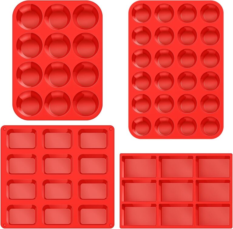 Reallnaive 4 Pcs 9 Cups/12 Cups Silicone Muffin Pan for Baking Nonstick Square/round Cupcakes Pan Regular Size Silicone Bakeware Mold Sets for Birthday Weddings Party Oven & Dishwasher Safe