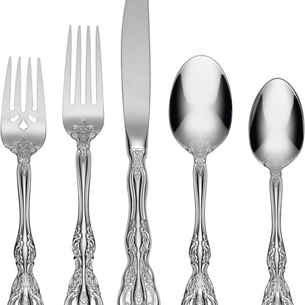 Oneida Silverware Set, Michelangelo 45 Piece Fine Flatware Set, Service For 8, 18/10 Stainless Steel, Dishwasher Safe, Flatware Cutlery Sets, Utensils, Knives Spoons and Forks, Home(Silver, 45 Pieces)