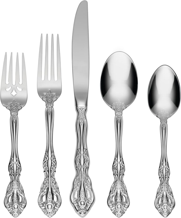 Oneida Silverware Set, Michelangelo 45 Piece Fine Flatware Set, Service For 8, 18/10 Stainless Steel, Dishwasher Safe, Flatware Cutlery Sets, Utensils, Knives Spoons and Forks, Home(Silver, 45 Pieces)