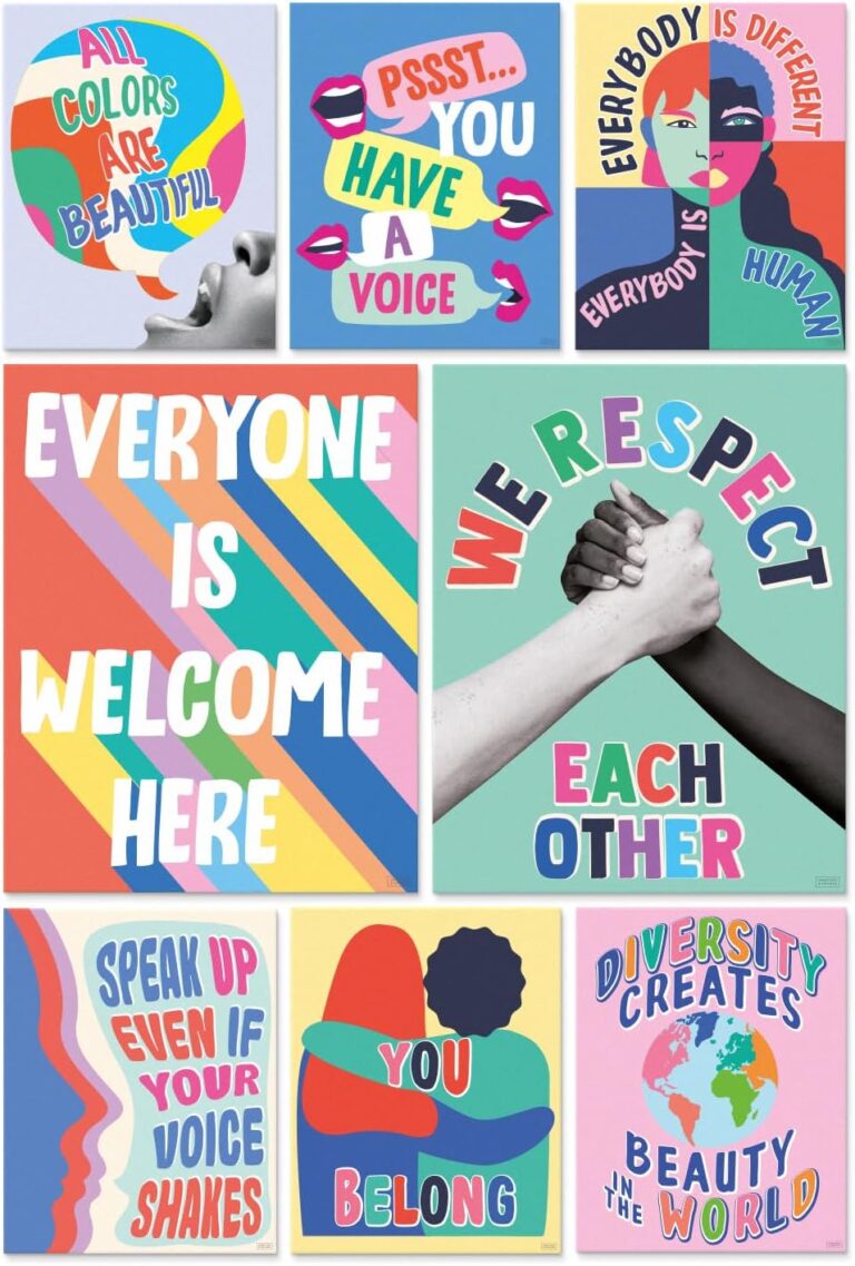 S&O Set of 8 Diversity Posters for Learning Space - Inclusion Prints & Decorations - School Counselor Office Design - Everyone is Welcome Here Sign - High School Learning Decor - Safe Space Sign
