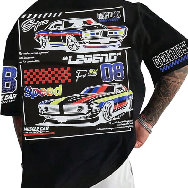 SOLY HUX Men's Graphic Tees Letter Car Print Short Sleeve T Shirt Streetwear Summer Tops