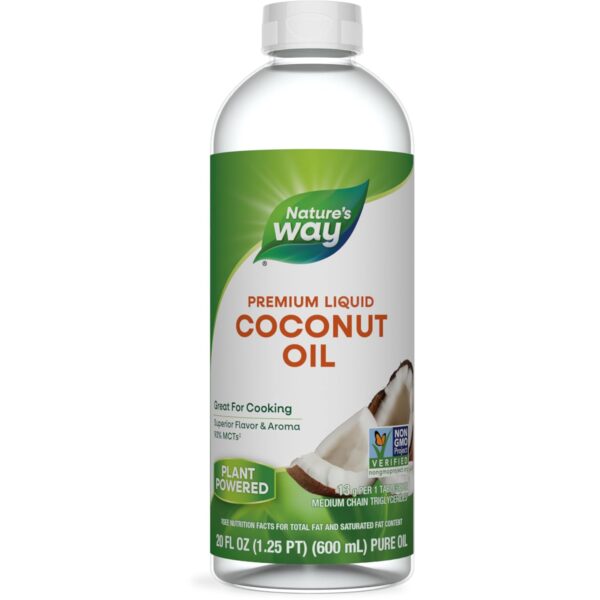 Nature's Way Liquid Coconut Oil, Oil for Cooking, Superior Flavor and Aroma, Hexane Free, Stays Liquid, Non-GMO Project Verified, 20 Fl Oz (Packaging May Vary)