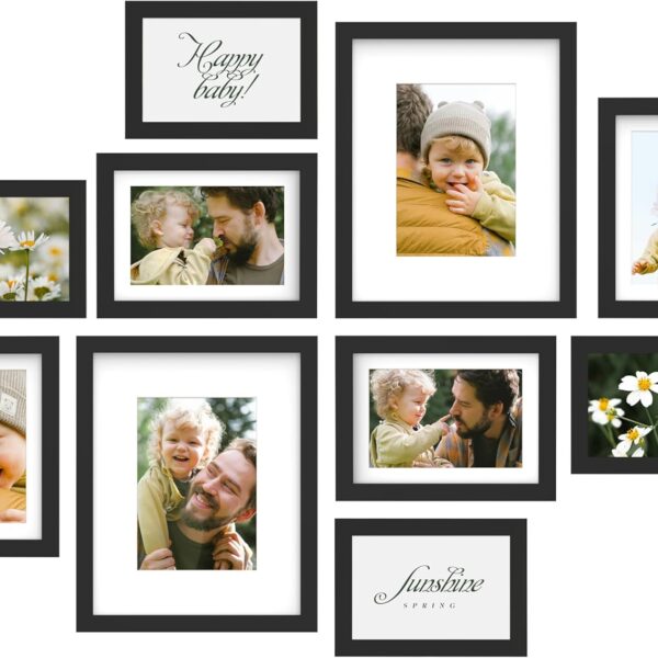 An&He 10 Pack Picture Frames Collage Wall Decor, Gallery Wall Frame Set for Wall or Tabletop Display, Multi Sizes with Two 8x10, Four 5x7, and Four 4x6 Photo Frames, Black
