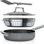 Ninja Foodi NeverStick 4 Quart Pan with Lid, Strainer, & Spatula, Oven Safe, Sea Salt Grey