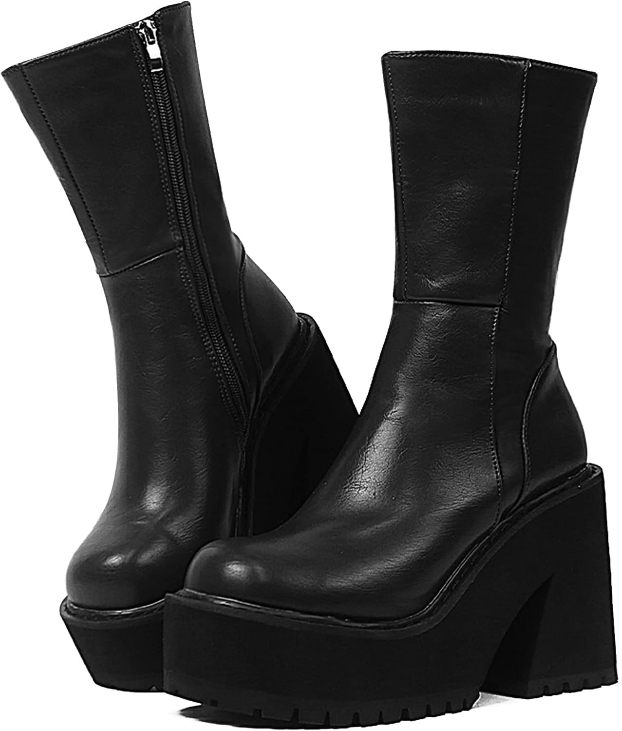 AMINUGAL Womens Wedge Heel Ankle Boots Platform Zipper Punk Motorcycle Booties Chunky Block High Heel Round Toe Fashion Work Combat Boots Mid Calf For Women AMINUGAL Womens Wedge Heel Ankle Boots Platform Zipper Punk Motorcycle Booties Chunky Block High Heel Round Toe Fashion Work Combat Boots Mid Calf For Women