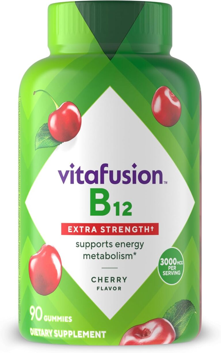 vitafusion Extra Strength Vitamin B12 Gummies, Supports Energy Metabolism and Nervous System Health Support, Gummy Vitamin Supplement for Women and Men, Cherry Flavor, 45 Day Supply, 90 Count