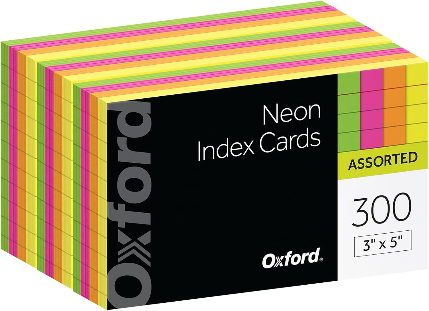 Oxford Neon Index Cards, 3" x 5", Ruled, Assorted Colors, 300 Per Pack (81300EE) Oxford Neon Index Cards, 3" x 5", Ruled, Assorted Colors, 300 Per Pack (81300EE)