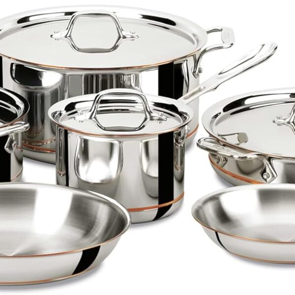 All-Clad Copper Core 5-Ply Stainless Steel Cookware Set 10 Piece Induction Oven Broiler Safe 600F Pots and Pans Silver