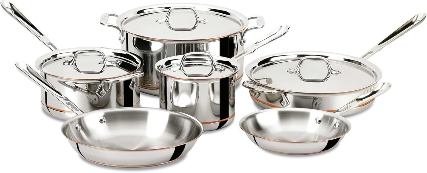 All-Clad Copper Core 5-Ply Stainless Steel Cookware Set 10 Piece Induction Oven Broiler Safe 600F Pots and Pans Silver All-Clad Copper Core 5-Ply Stainless Steel Cookware Set 10 Piece Induction Oven Broiler Safe 600F Pots and Pans Silver