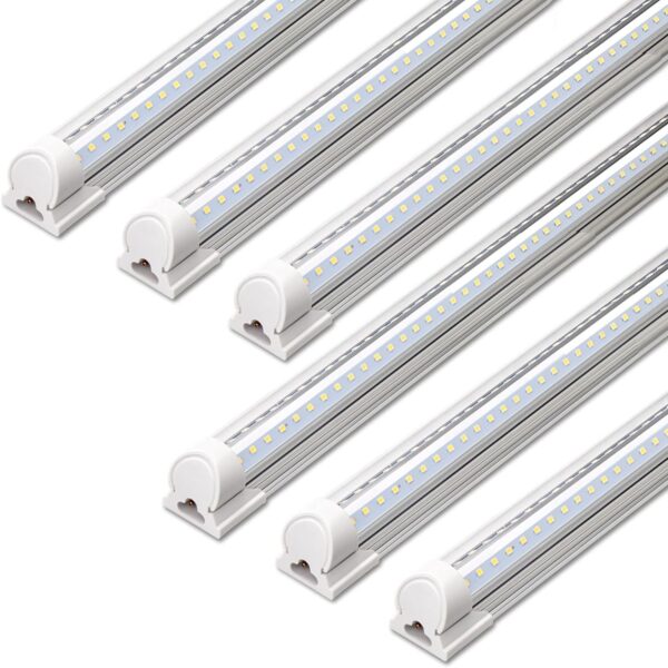 Barrina LED Shop Lights 4FT, 40W 5500LM 5000K Daylight White, T8 LED Garage Lights, V Shape, Clear Cover, High Output Tube, Linkable 4 Foot LED Strip Light for Workshop, Warehouse with Plug, 6 Packs