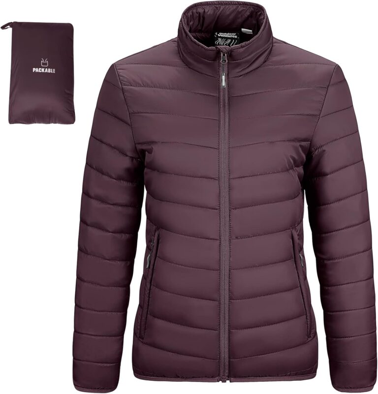 Outdoor Ventures Women's Packable Full-Zip Short Puffer Jacket Insulated Quilted Warm Lightweight Winter Coat