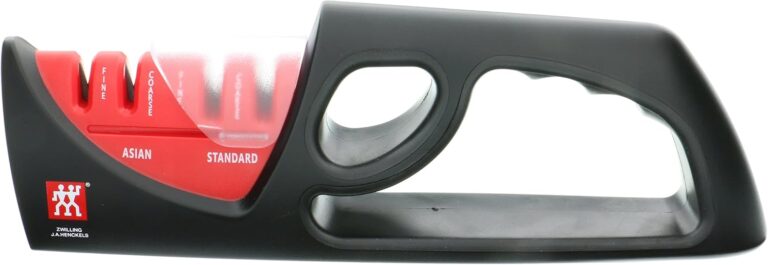 ZWILLING 4-Stage Pull Through Knife Sharpener | Manual Kitchen Sharpener with Coarse and Fine Ceramic Rods, Non-Slip Ergonomic Design for Western and Asian Knives