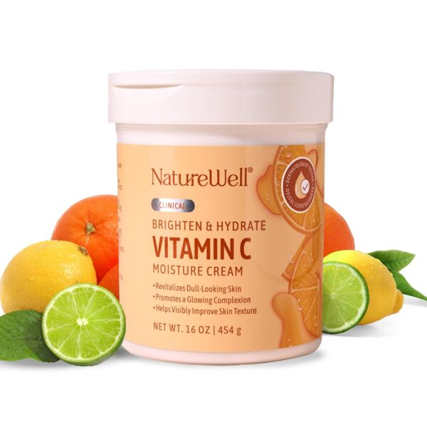 NATURE WELL Vitamin C Brightening Moisturizer Cream  Hydrating Face & Body Lotion with Coconut Oil, Helps Improve Uneven Skin Tone & Dark Spots, Anti-Aging Moisturizer for Smooth Radiant Skin, 16 Oz