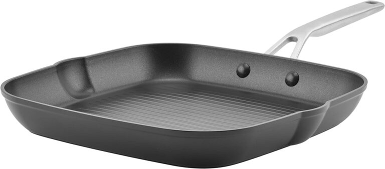 KitchenAid Hard Anodized Induction Nonstick Stovetop Grill Pan, 11.25-Inch, Square Pan, Matte Black