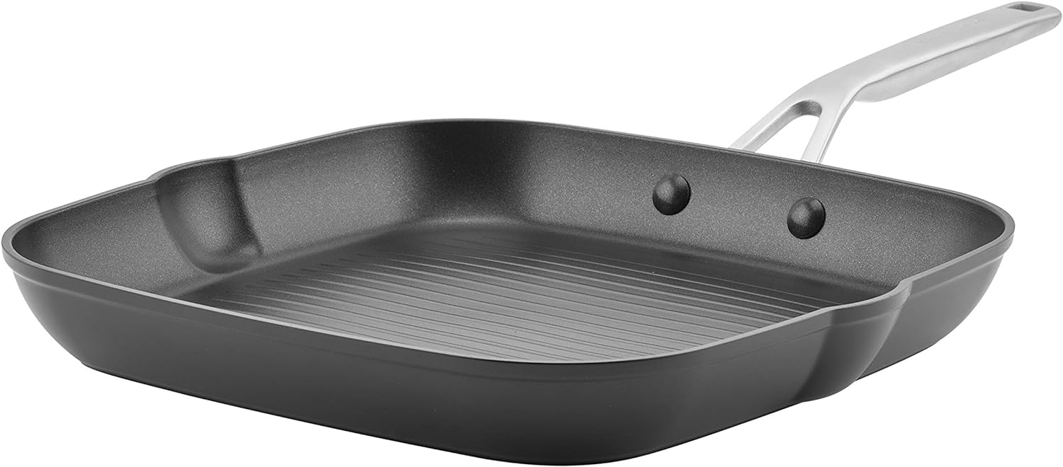 KitchenAid Hard Anodized Induction Nonstick Stovetop Grill Pan, 11.25-Inch, Square Pan, Matte Black KitchenAid Hard Anodized Induction Nonstick Stovetop Grill Pan, 11.25-Inch, Square Pan, Matte Black