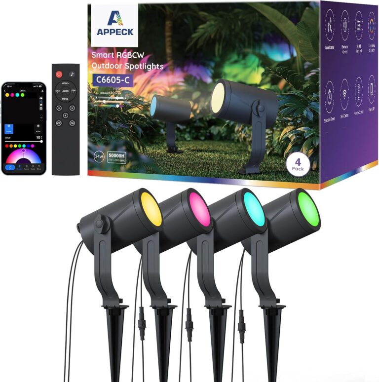 APPECK Smart Landscape Lighting Kit 24W, Color Changing Landscape Lights 4 Pack, RGBCW Outdoor Spot Lights IP65 Waterproof, for Garden Yard Pathway Holiday Decor, Compatible with Alexa
