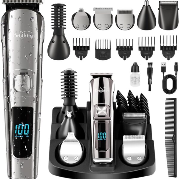 Brightup Beard Trimmer for Men - Electric Razor & Shaver, Cordless Hair Clippers Trimmers Set, IPX7 Waterproof Mens Grooming Kit for Shaving Face, Mustache, Body, Ear, Nose Hair Trimmer, Gifts for Men