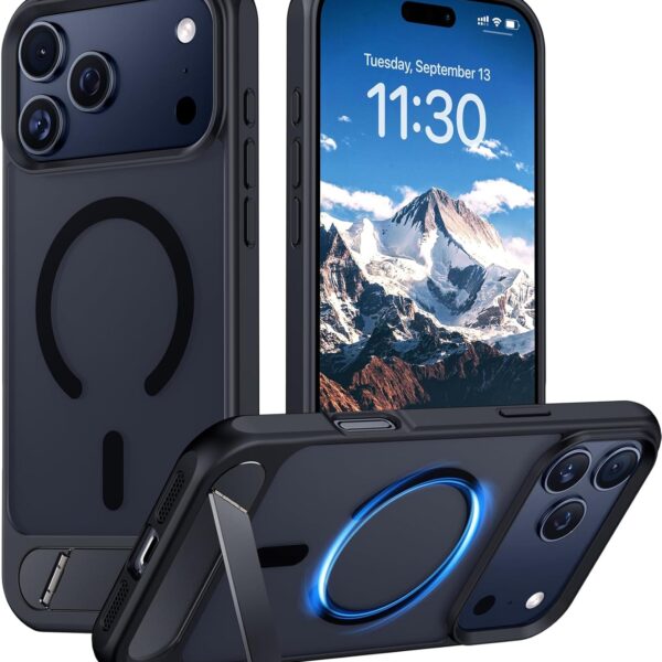 Designed for iPhone 17 Pro Max Case, [Built-in Invisible Kickstand][Compatible with MagSafe][Military Grade Shockproof] Slim Translucent Matte Phone Case for iPhone 17 Pro Max 6.9 inch (Black)