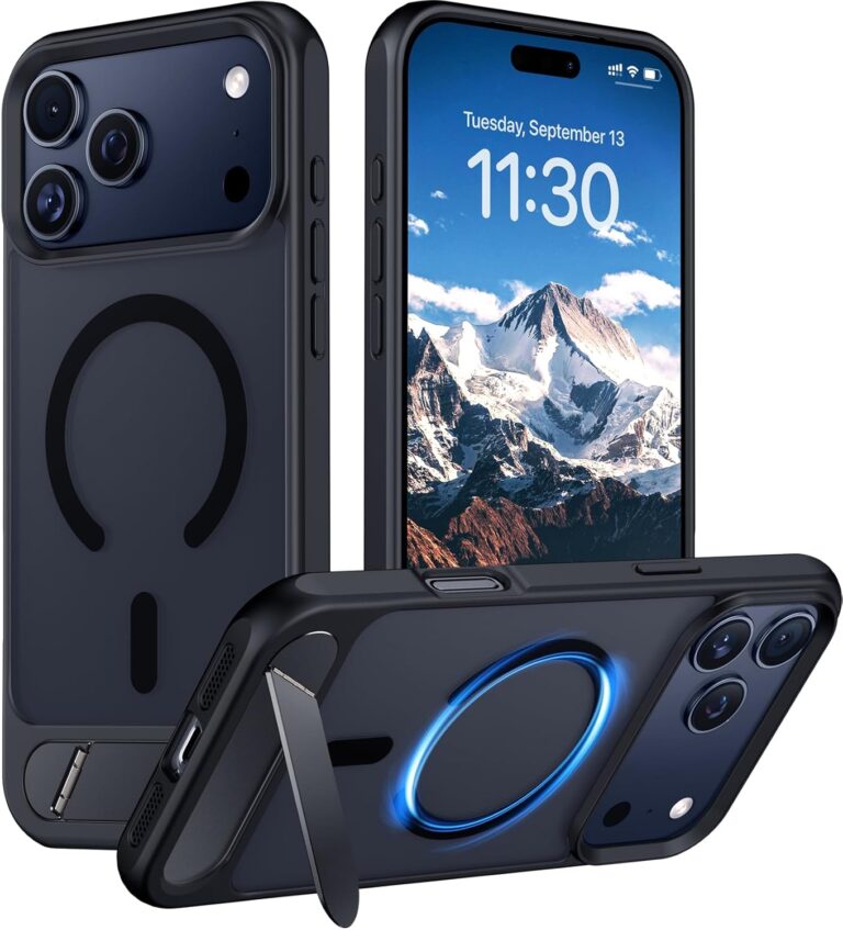 Designed for iPhone 17 Pro Max Case, [Built-in Invisible Kickstand][Compatible with MagSafe][Military Grade Shockproof] Slim Translucent Matte Phone Case for iPhone 17 Pro Max 6.9 inch (Black)