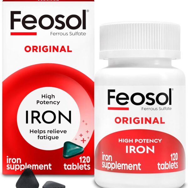 Feosol Original Iron Supplement Tablets, Non-heme, 65mg Iron per Pill, 1 Per Day, 120ct, 4 Month Supply, for Energy and Immune System Support, Made in USA