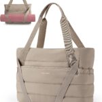 BAGSMART Tote Bag for Women with Zipper and Yoga Mat Straps Quilted Gym Tote for Travel, Work, Sport