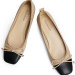 Modatope Ballet Flats with Bow Ballerina Closed Square Toe Slip on Bowknot Flats Shoes for Women Dressy