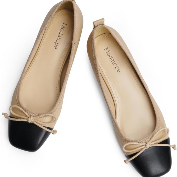 Modatope Ballet Flats with Bow Ballerina Closed Square Toe Slip on Bowknot Flats Shoes for Women Dressy