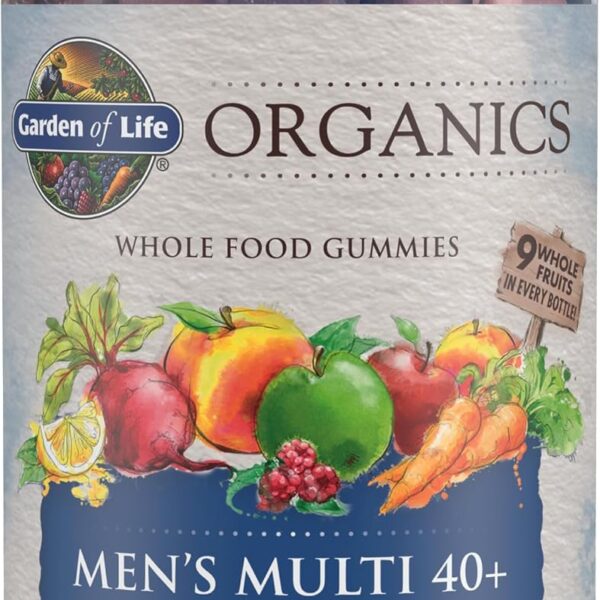 Garden of Life Organics Men 40+ Gummy Vitamins - Berry - Certified Organic, Non-GMO, Vegan, Kosher Complete Multi - Methyl B12, C & D3 - Gluten, Soy & Dairy Free, 120 Real Fruit Gummies