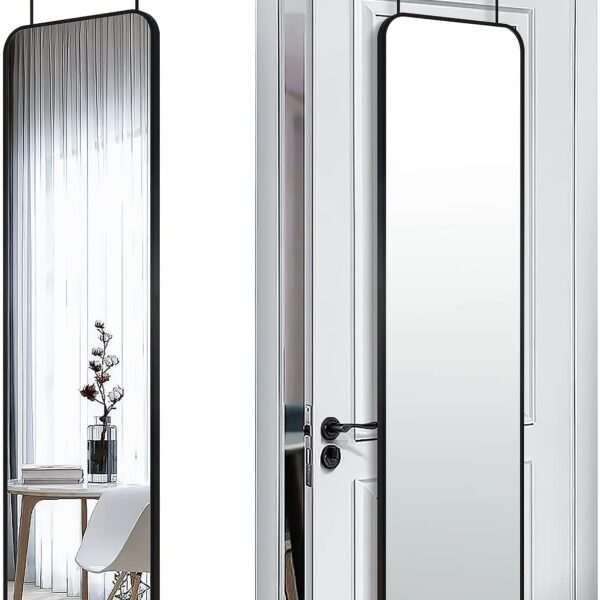 SCWF-GZ 47x14 Mirror Rectangle Full Body Length Door Hanging Wall Mounted Metal Aluminum Alloy Frame Dressing Make-up Mirrors for Entryway Bedroom Bathroom Living Room 47 14 inch Black