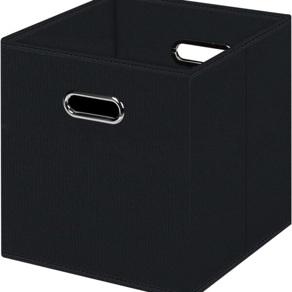 Black Foldable Storage Cubes Bins , Fabric Storage Box Cubes Organizer Baskets with Dual Handles for Home Organizer (Black)