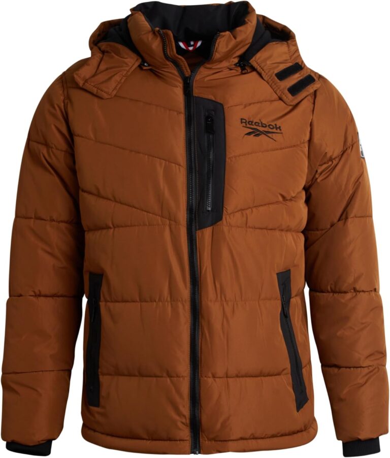 Reebok Mens Winter Jacket - Thick Heavyweight Ski Winter Coat - Warm Insulated Quilted Hooded Puffer Coat for Men