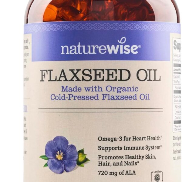 NatureWise Flaxseed Oil 1200 mg, Fish Free Omega 3 6 9 with 720mg ALA - CCOF Certified Organic Flaxseed Oil - Plant-Based Omega - Cold Pressed, Non-GMO - 240 Softgels[8-Month Supply]