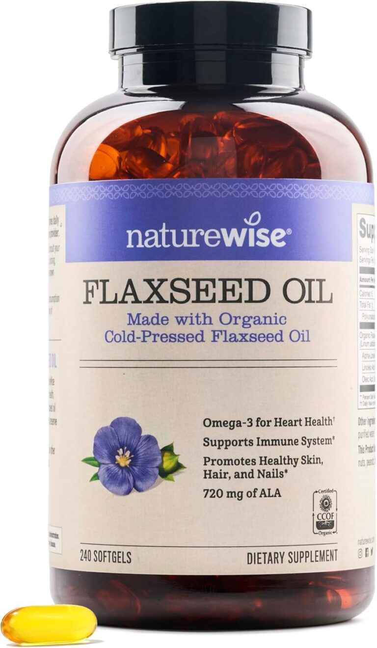 NatureWise Flaxseed Oil 1200 mg, Fish Free Omega 3 6 9 with 720mg ALA - CCOF Certified Organic Flaxseed Oil - Plant-Based Omega - Cold Pressed, Non-GMO - 240 Softgels[8-Month Supply]