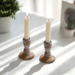 NUPTIO Taper Candle Holders Wood: Set of 2 Rustic Brown Wooden Candlestick Holder - Vintage Small Farmhouse Candles Stick Candleholder for Fall Christmas Home Living Room Table Decor