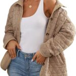 EVALESS Women's Lightweight Diamond Quilted Jacket Casual Winter Open Front Button Down Puffer Coat Outwear Cardigan