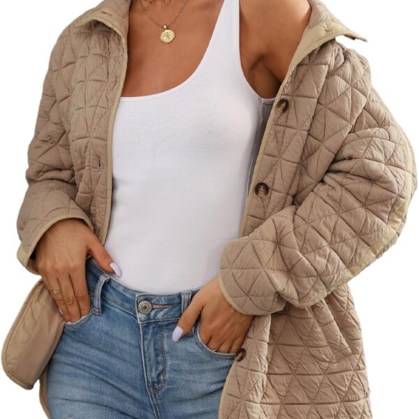EVALESS Women's Lightweight Diamond Quilted Jacket Casual Winter Open Front Button Down Puffer Coat Outwear Cardigan