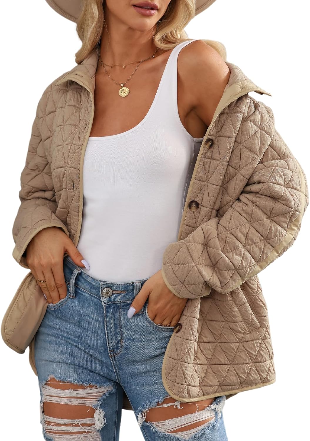 EVALESS Women's Lightweight Diamond Quilted Jacket Casual Winter Open Front Button Down Puffer Coat Outwear Cardigan EVALESS Women's Lightweight Diamond Quilted Jacket Casual Winter Open Front Button Down Puffer Coat Outwear Cardigan