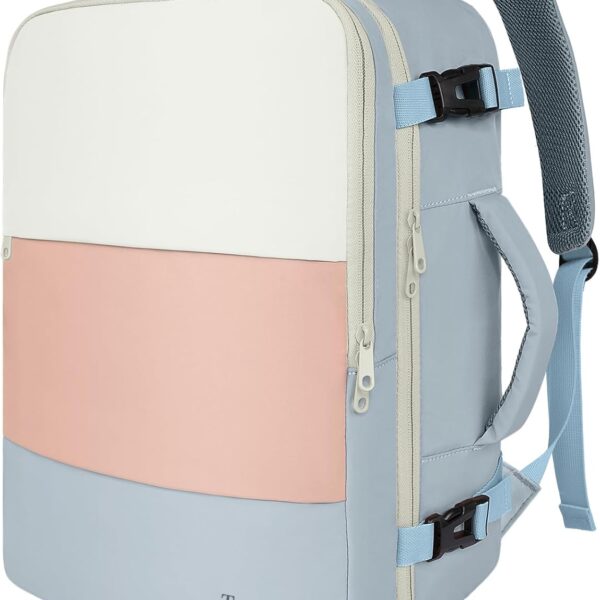 Taygeer Carry on Backpack for Women, Personal Item Travel Bag with Water Bottle Pocket, 15.6 Inch Laptop Compartment, TSA Approved Weekender Backpack for Business Hiking, Beige Gray Pink