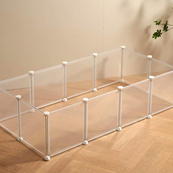 LURIVA Transparent Clear Small Animal Playpen, Guinea Pig Cages, Puppy Dog Playpen, Pet Playpen, Rabbit Bunny Indoor Fence Pen Enclosure, White Clear Plastic Playpen,12X12 Inch, 12Panels