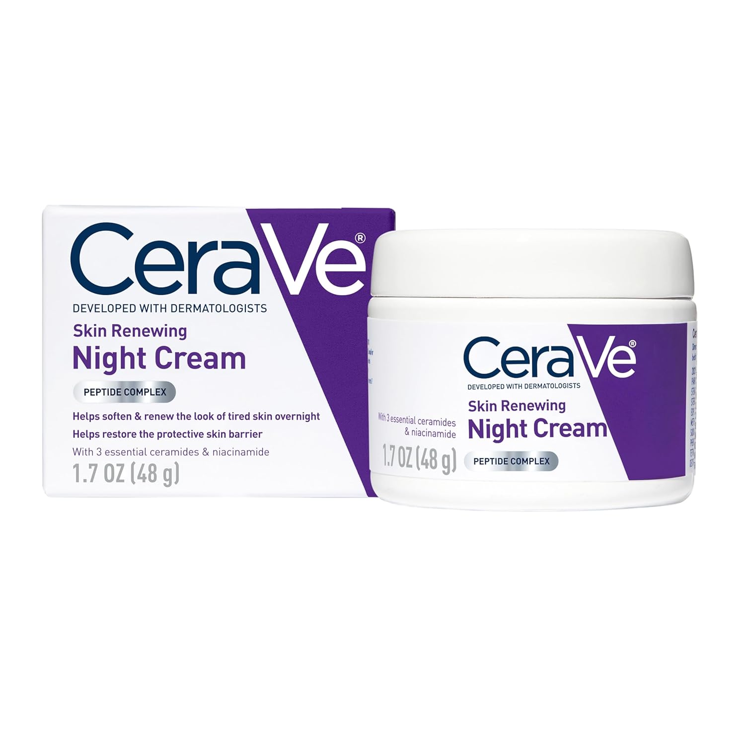 CeraVe Skin Renewing Night Cream, Peptide Complex, Hyaluronic Acid & Ceramide Moisturizer for Face, 1.7 Ounce CeraVe Skin Renewing Night Cream, Peptide Complex, Hyaluronic Acid & Ceramide Moisturizer for Face, 1.7 Ounce