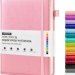 Ansopu Lined Journal Notebook for Women, A5 100 GSM Thick Paper, Pink Leather Hardcover Journal for Writing, Travel Journal Diary 160 Pages (5.75'' X 8.38'')