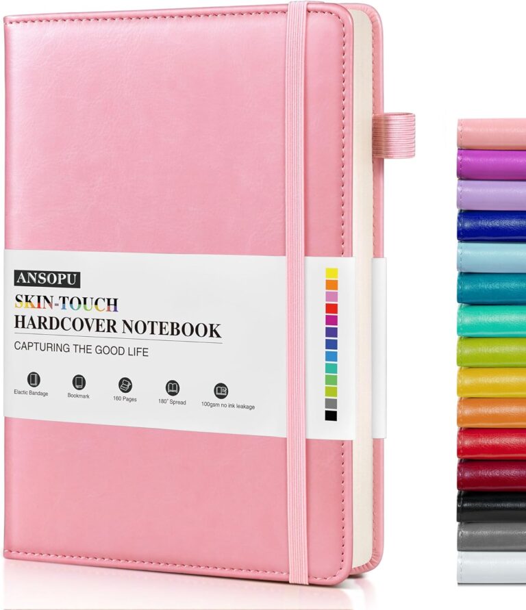 Ansopu Lined Journal Notebook for Women, A5 100 GSM Thick Paper, Pink Leather Hardcover Journal for Writing, Travel Journal Diary 160 Pages (5.75'' X 8.38'')