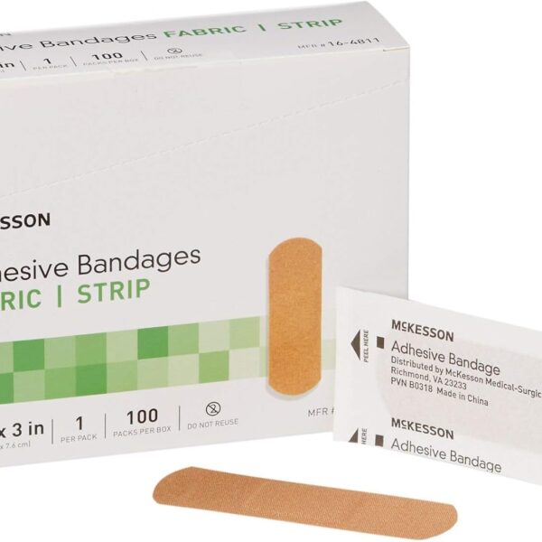 McKesson Adhesive Bandages, Sterile, Fabric Strip, 1 in x 3 in, 100 Count, 1 Pack