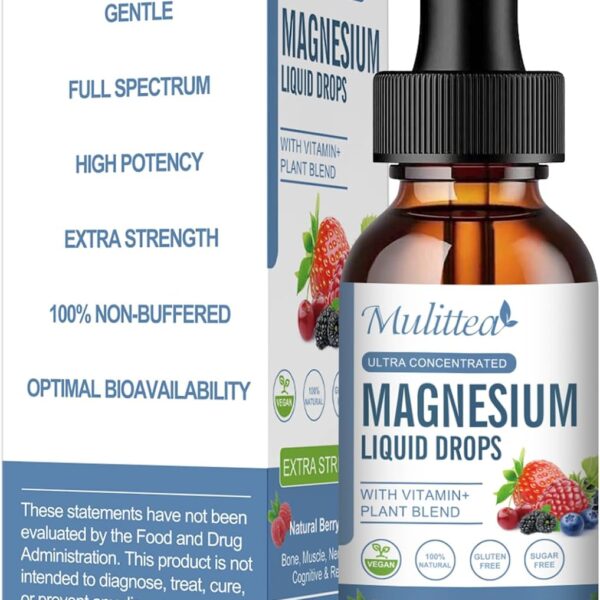 Magnesium Glycinate Liquid Drops with L-Theanine, Ashwagandha & Saffron - Herbal Sleep & Calm Support with Chamomile, Passionflower & Kava - Relaxation, Mood & Nerve Support - Sugar Free - 1 Pack