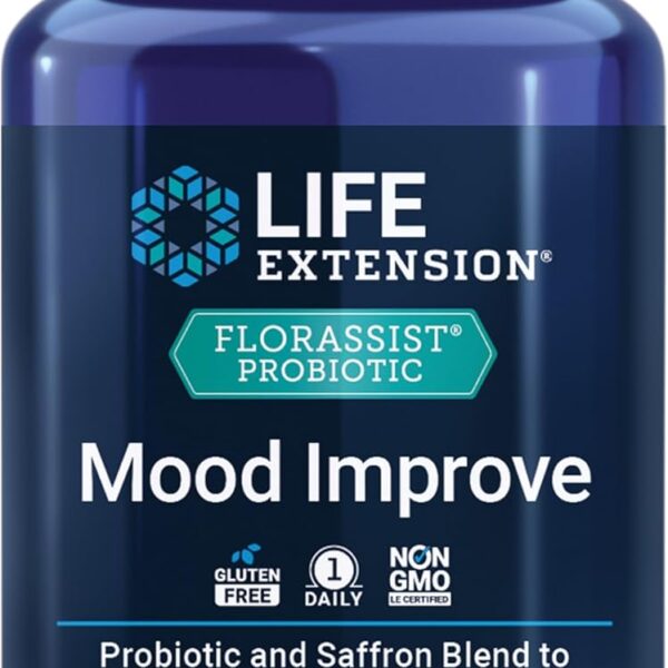 Life Extension FLORASSIST Probiotic Mood Improve, probiotic and Saffron Blend enhances Mood and Mental Outlook, Non-GMO, Gluten-Free, 1 Daily, Vegetarian, 30 Capsules