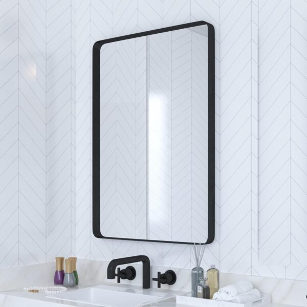 VocalStar Black Bathroom Mirror for Wall, 18 x 26 Inch Rounded Rectangle Metal Framed Bathroom Wall Vanity Mirror Farmhouse, 1/4-inch Shatterproof Glass | Ultra-Flush Hanging