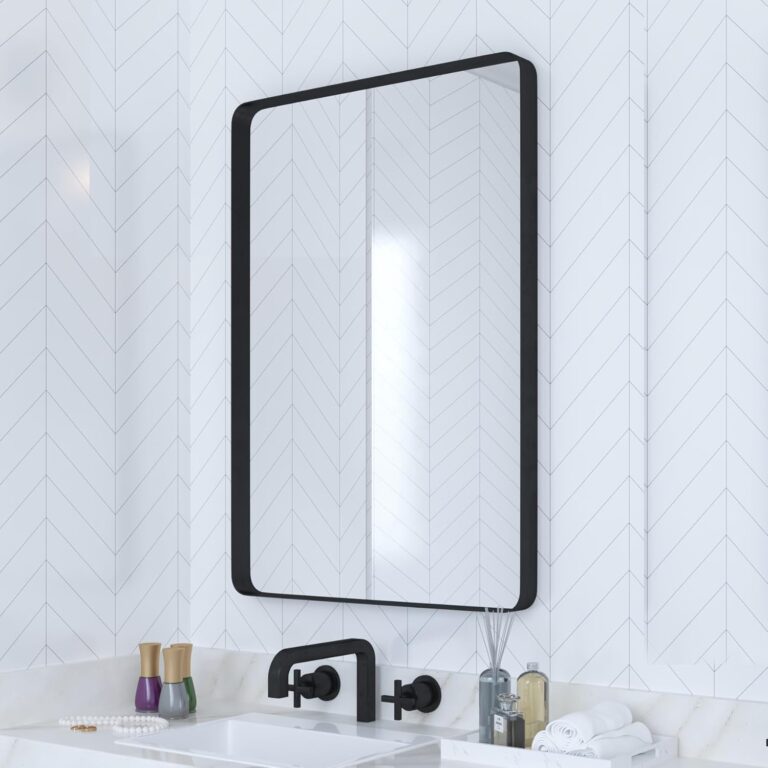 VocalStar Black Bathroom Mirror for Wall, 18 x 26 Inch Rounded Rectangle Metal Framed Bathroom Wall Vanity Mirror Farmhouse, 1/4-inch Shatterproof Glass | Ultra-Flush Hanging