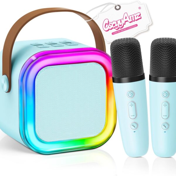 CscyyAmz Mini Karaoke Machine for Kids Girls Boys - Birthday Gifts for Ages 4 5 6 7 8+ Year Old - Portable Bluetooth Speaker with 2 Wireless Microphone - Kids' Instrument Accessories - Blue