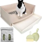 Large Rabbit Litter Box Bunny Litter Box, Potty Training for Rabbits Litter Pan with Drawer, Rabbit Bedding Toilet for Adult Guinea Pig, Ferret, Bunny and Other Animals (Brown)